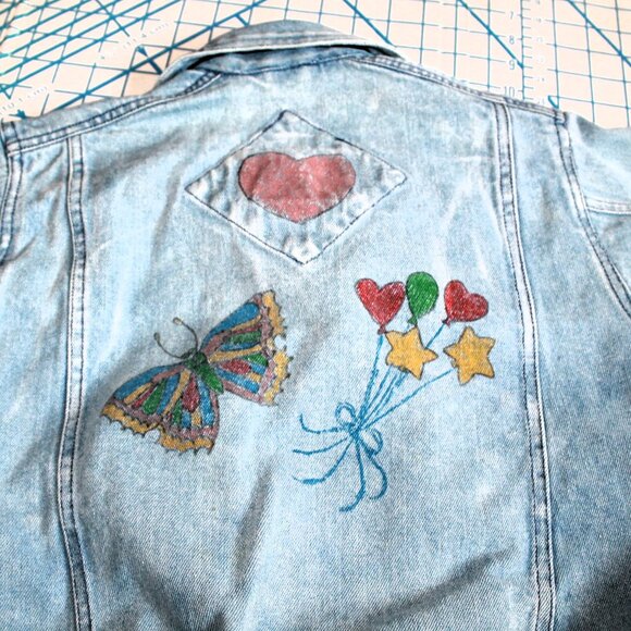 Vintage 80s Faded Painted Girls Jean Jacket, MANDY, Size 10 - Picture 5 of 11